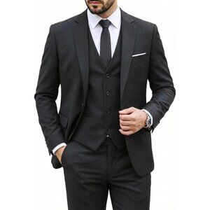 Men's Black 3 Piece Suit Set With Tie Slim Fit Prom Party Wedding Business Suits